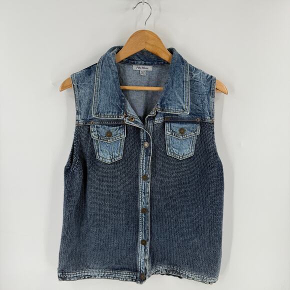 PBJ Blues Denim Knit Vest Size XL Western Y2K Vintage Layering Top - Picture 1 of 9